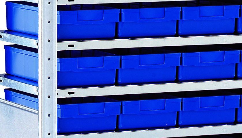 AR, Kleinteileregal-Set 3 MULTIplus150, 2000 x 1000 x 400 mm, verzinkt, 16 Fachböden, 75 Regalkästen 83x186x400 mm blau