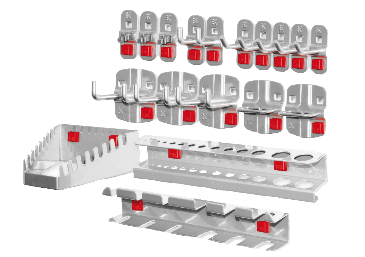 Werkzeughalter-Set 2, 18-teilig, alufarben, für Lochplatten-Rück- und Seitenwände